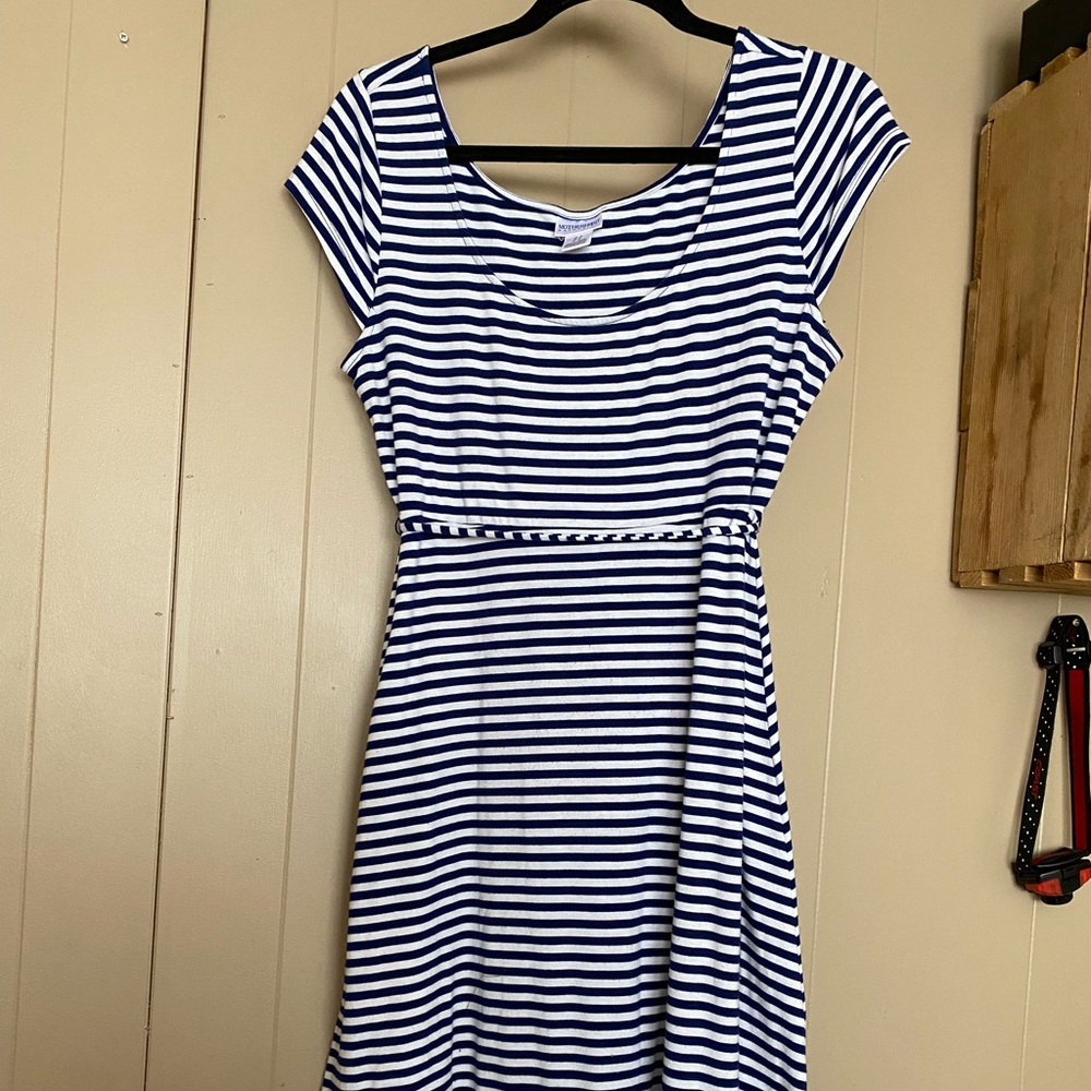 Blue and white striped Motherhood Maternity summer dress
